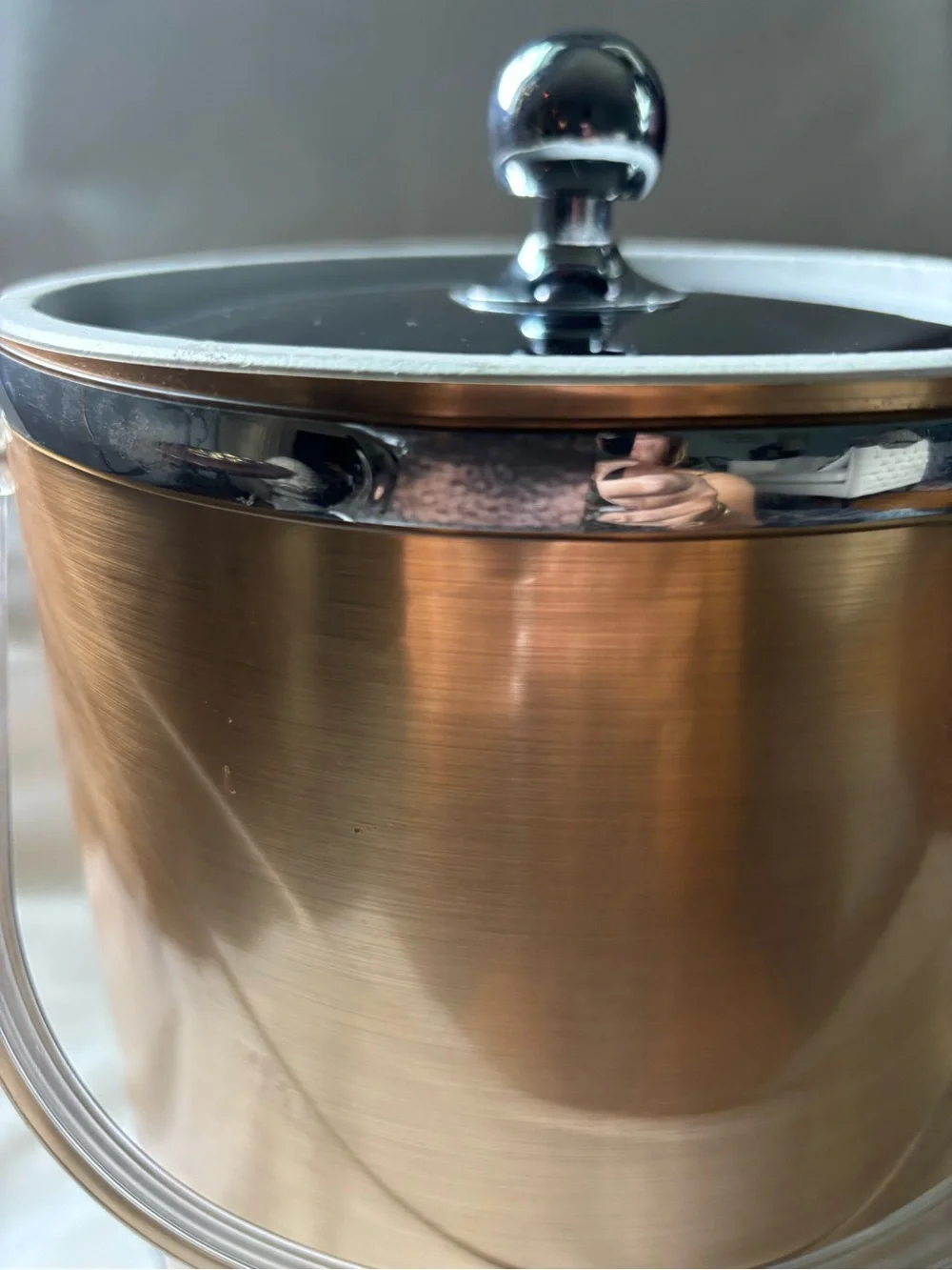 Brushed Gold Ice Bucket with Clear Handle